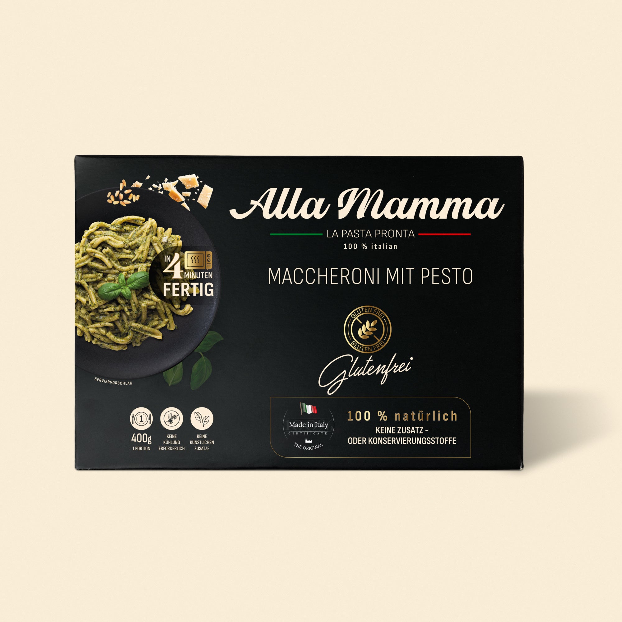 Glutenfreie Maccheroni mit Pesto