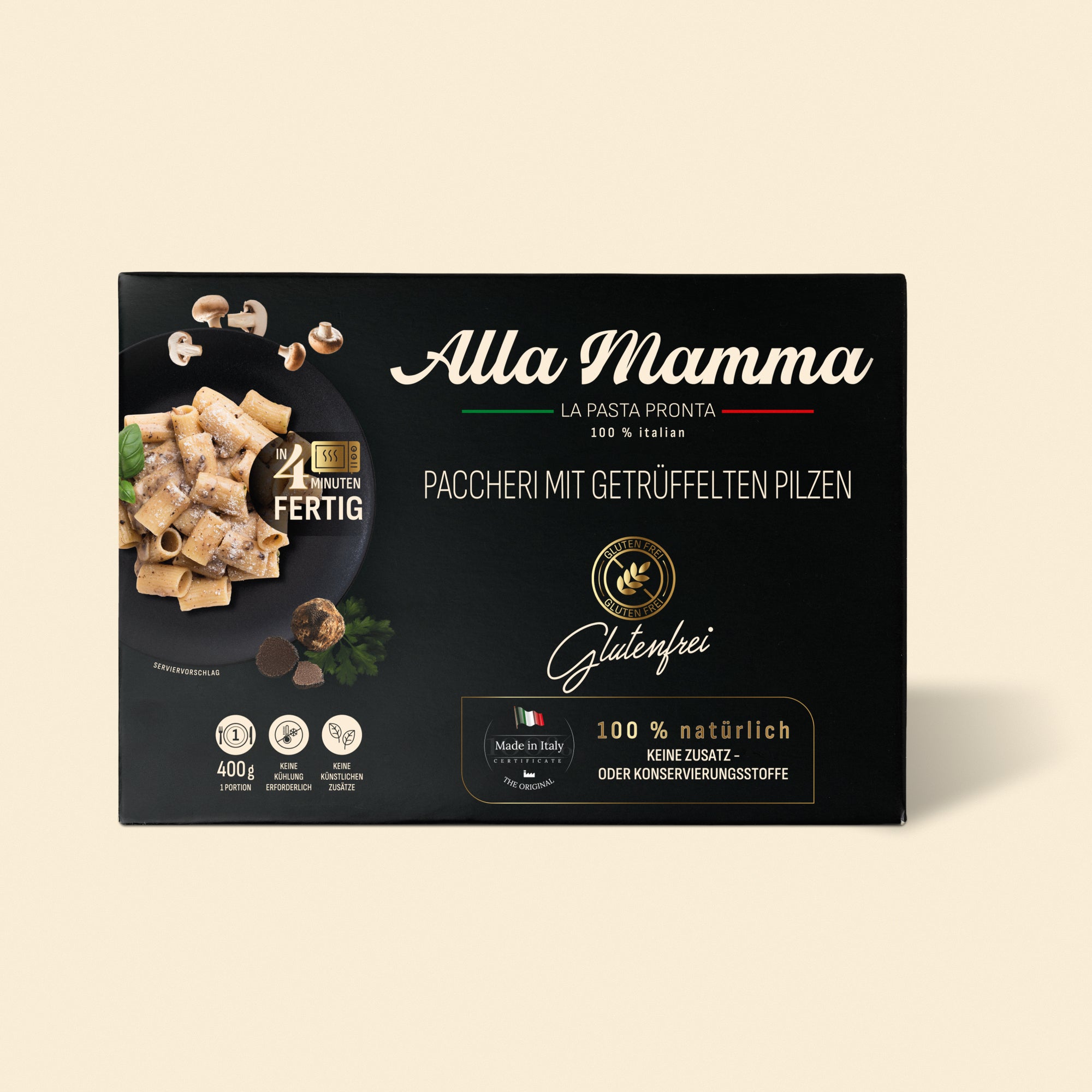 Glutenfreie Paccheri mit getrüffelten Pilzen